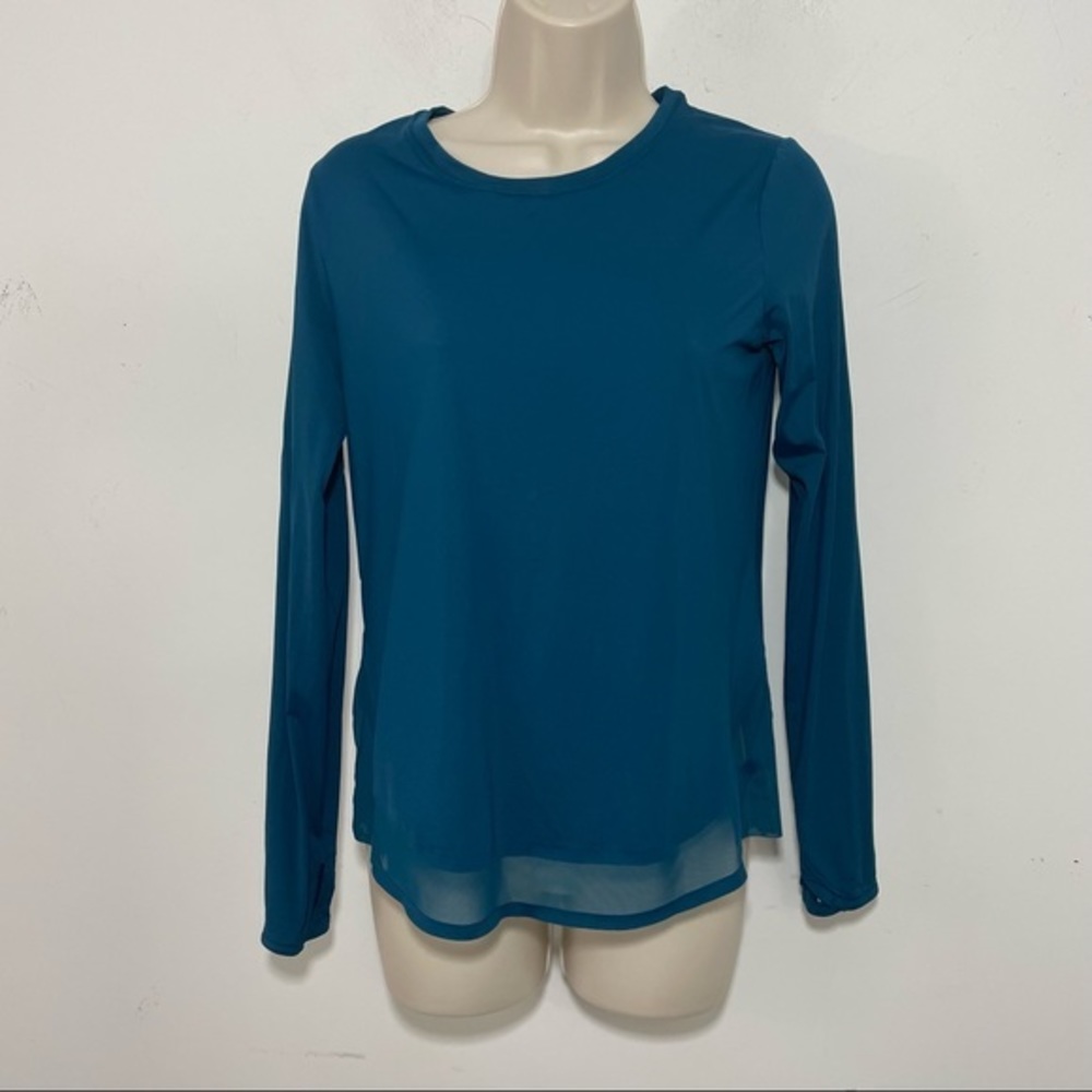 Athleta cadence top teal blue long sleeve workout pullover size XS